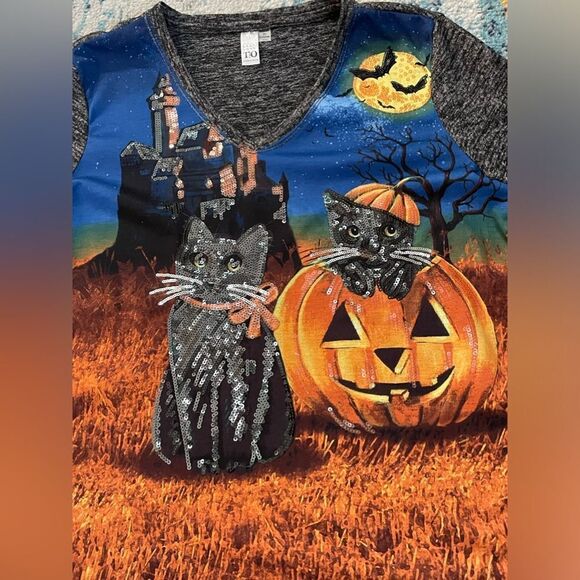 Thomas & Olivia Halloween V-Neck Top L - Picture 2 of 6